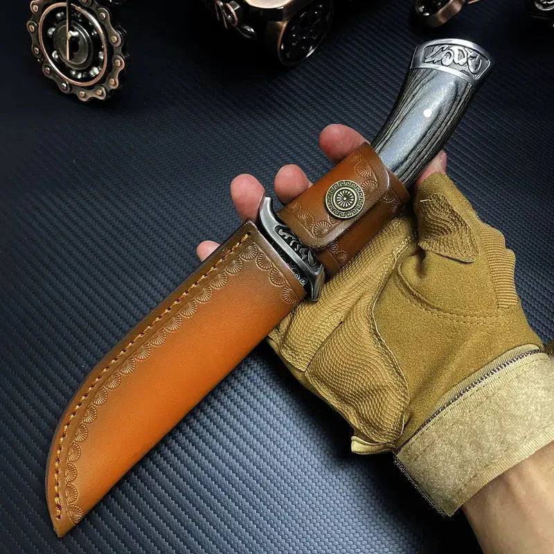 Handmade Forged Damascus Steel EDC Knife - Fixed Blade, Full Tang, Compact Everyday Carry Knife with Sheath
