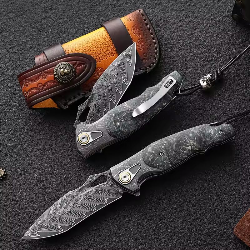 Handmade Japanese VG-10 Damascus Pocket Knife with Pocket Clip - Best Pocket Knife for everyday use