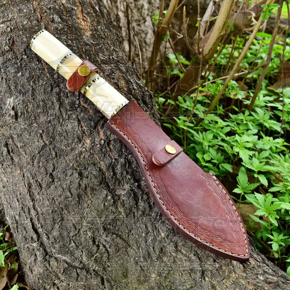 Custom Handmade Forged Damascus Steel Survival Hunting Bushcraft Kukri Knife EDC 12” With Camel Bone Handle WH 3892