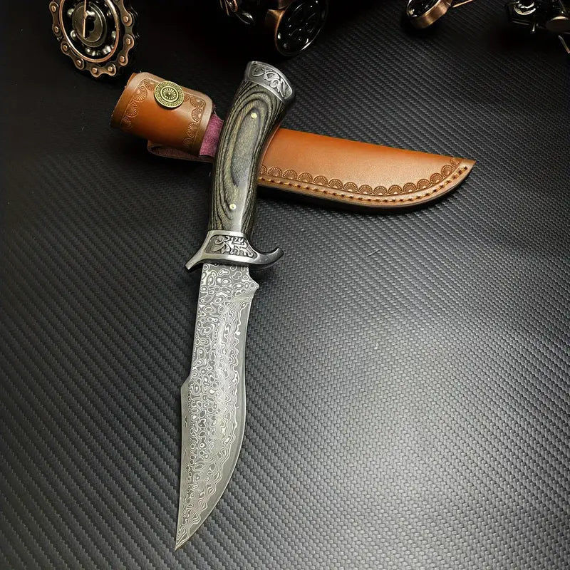 Handmade Forged Damascus Steel EDC Knife - Fixed Blade, Full Tang, Compact Everyday Carry Knife with Sheath