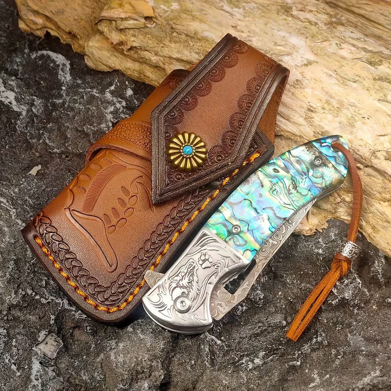 7.8" Handmade Damascus Knife - EDC Folding Pocket Knife - Resin Handle - VG10 Steel Blade