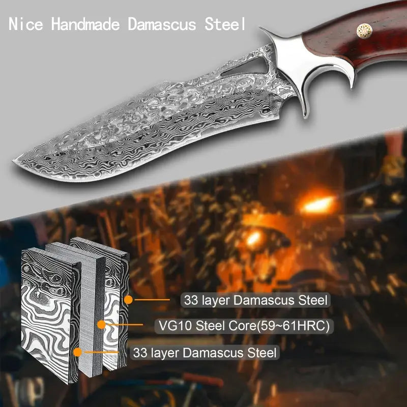 10" Hand-Forged Damascus Steel Knife With Wooden Handle | Damascus Steel Blade