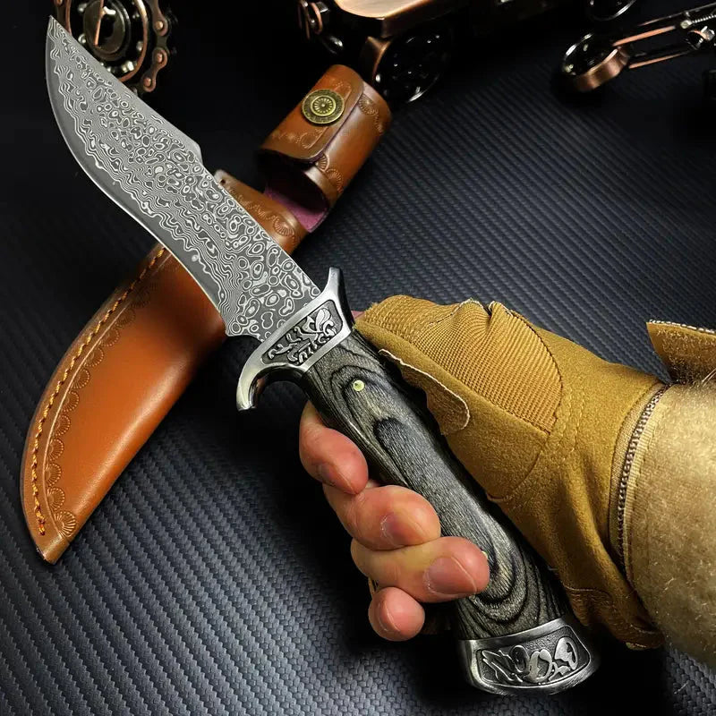 Handmade Forged Damascus Steel EDC Knife - Fixed Blade, Full Tang, Compact Everyday Carry Knife with Sheath