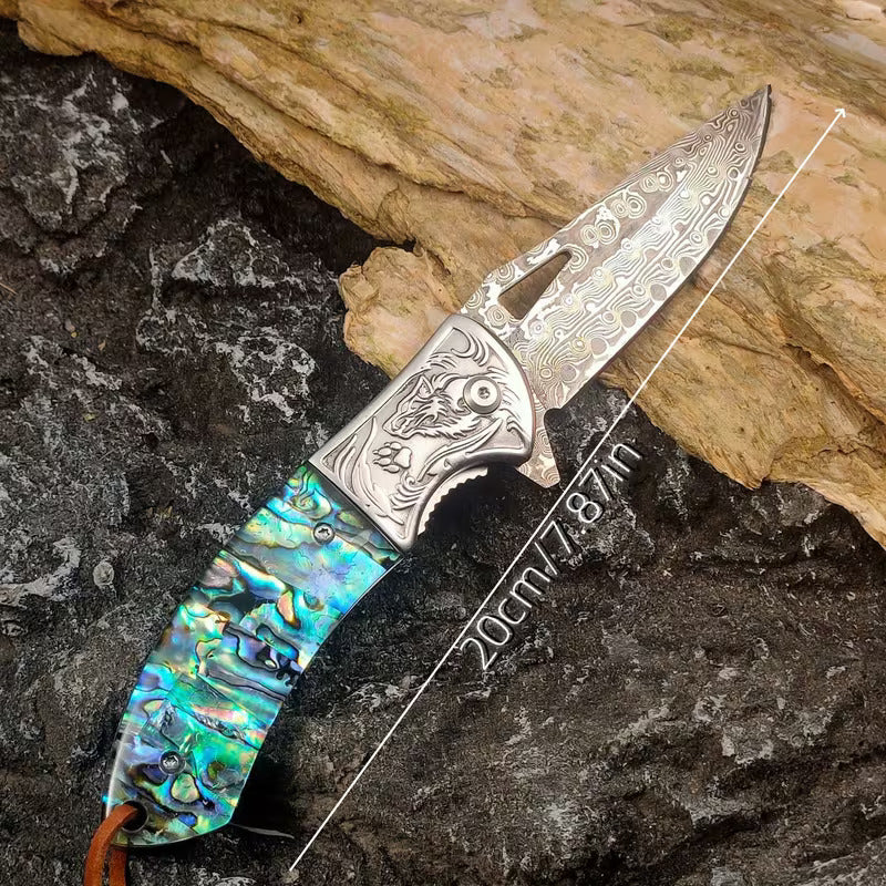 7.8" Handmade Damascus Knife - EDC Folding Pocket Knife - Resin Handle - VG10 Steel Blade