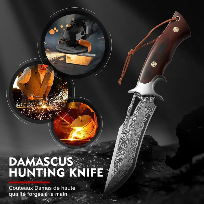 10" Hand-Forged Damascus Steel Knife With Wooden Handle | Damascus Steel Blade