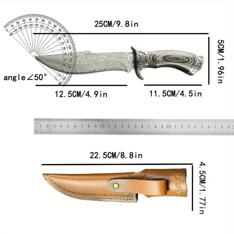 Handmade Forged Damascus Steel EDC Knife - Fixed Blade, Full Tang, Compact Everyday Carry Knife with Sheath