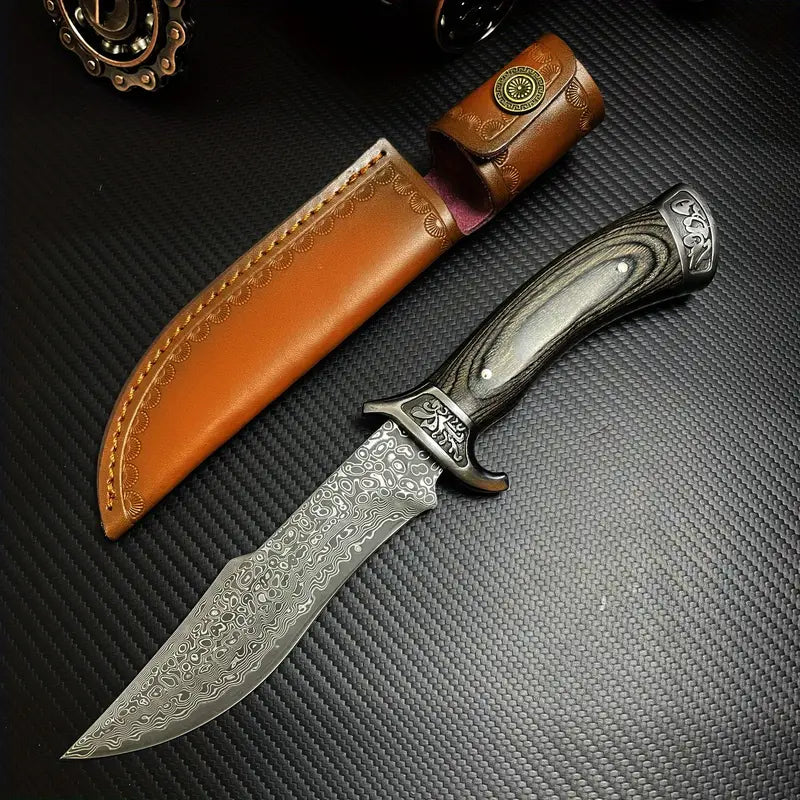 Handmade Forged Damascus Steel EDC Knife - Fixed Blade, Full Tang, Compact Everyday Carry Knife with Sheath