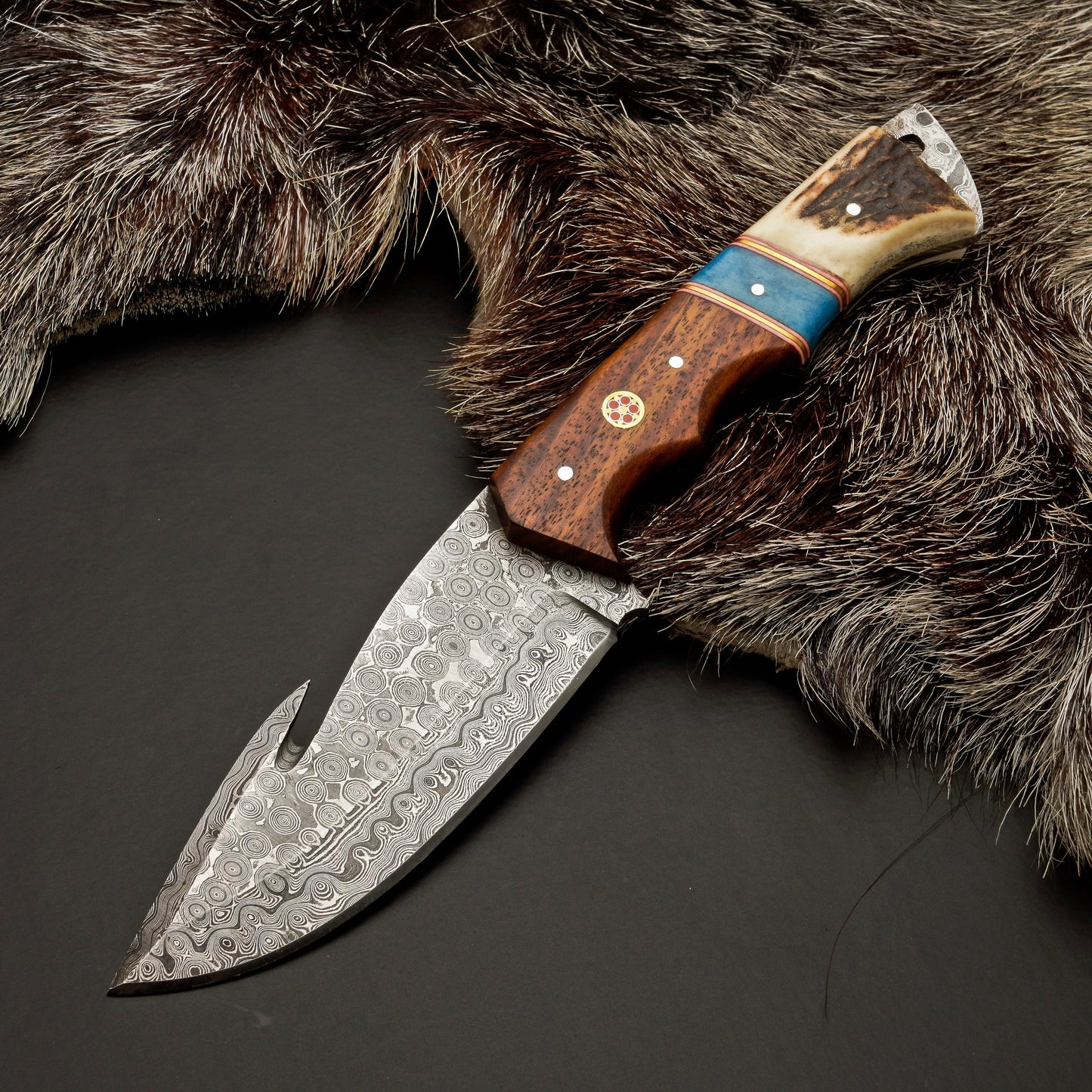 Custom Hand Forged Damascus Steel Hunting Knife EDC-Fixed blade knife - Damascus Gut Hook Knife