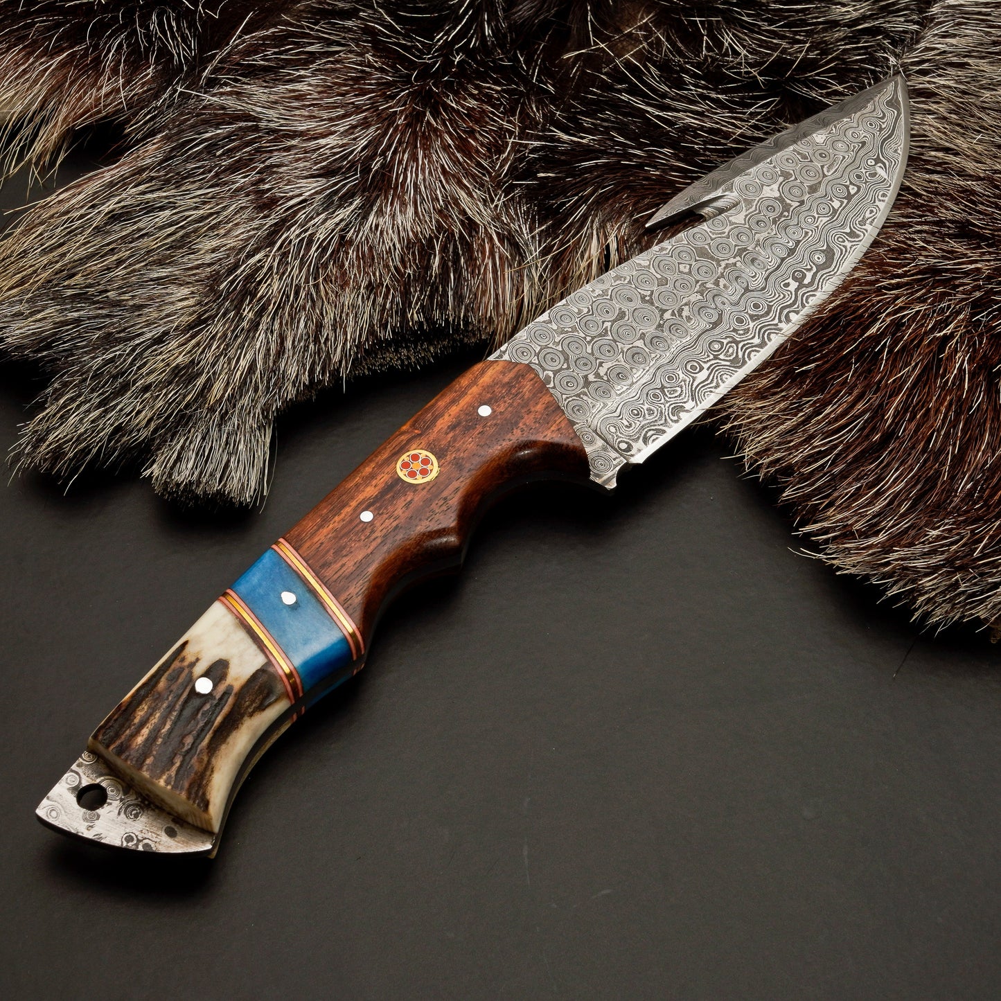 Custom Hand Forged Damascus Steel Hunting Knife EDC-Fixed blade knife - Damascus Gut Hook Knife