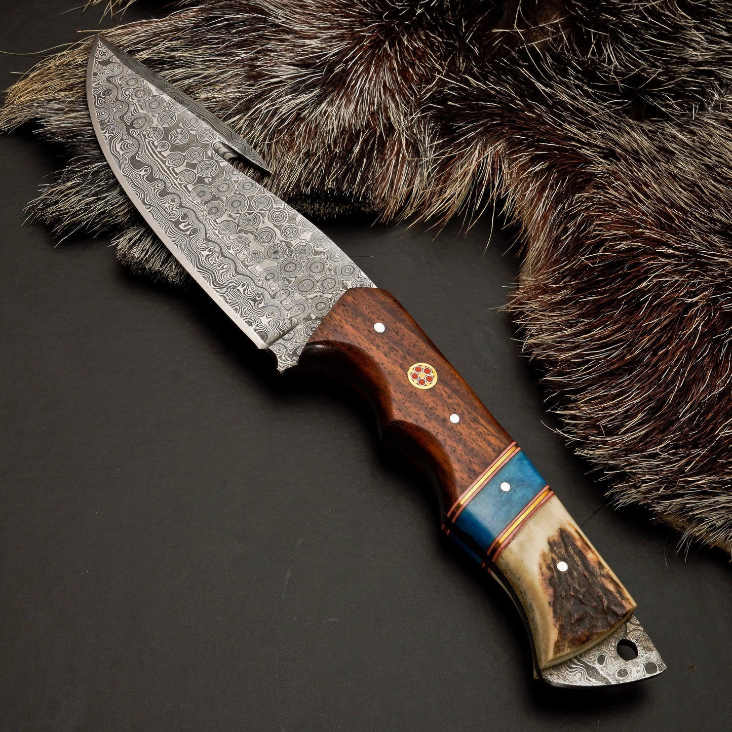 Custom Hand Forged Damascus Steel Hunting Knife EDC-Fixed blade knife - Damascus Gut Hook Knife
