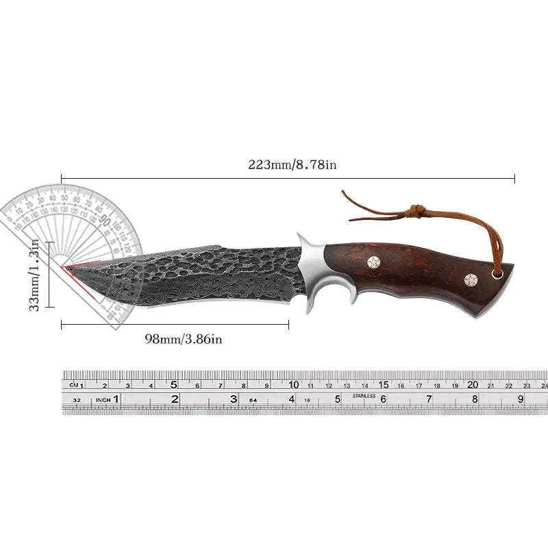 Damascus Hunting Knife - Fixed Blade Wooden Handle Hunting Knife - Damascus Steel Camping knives Comes with a Holster