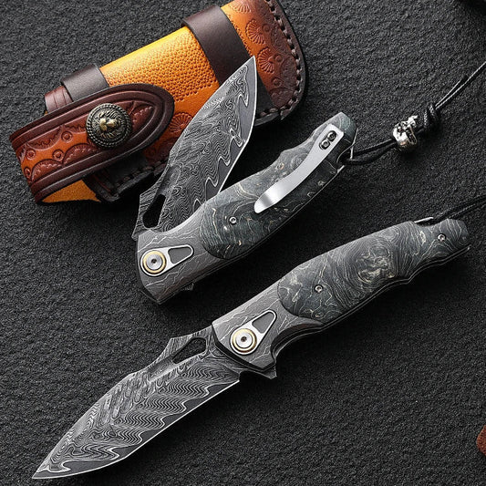 Handmade Japanese VG-10 Damascus Pocket Knife with Pocket Clip - Best Pocket Knife for everyday use