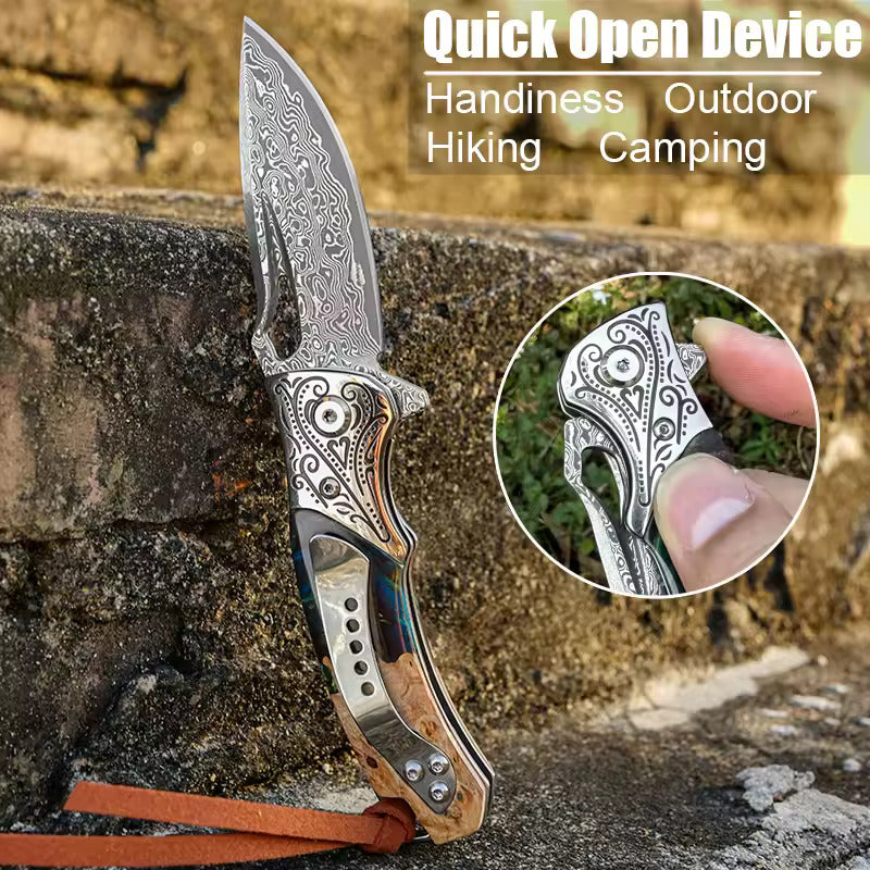Hand Forged Damascus Steel Hunting Pocket Knife-Camping Folding Blade With Pocket Clip