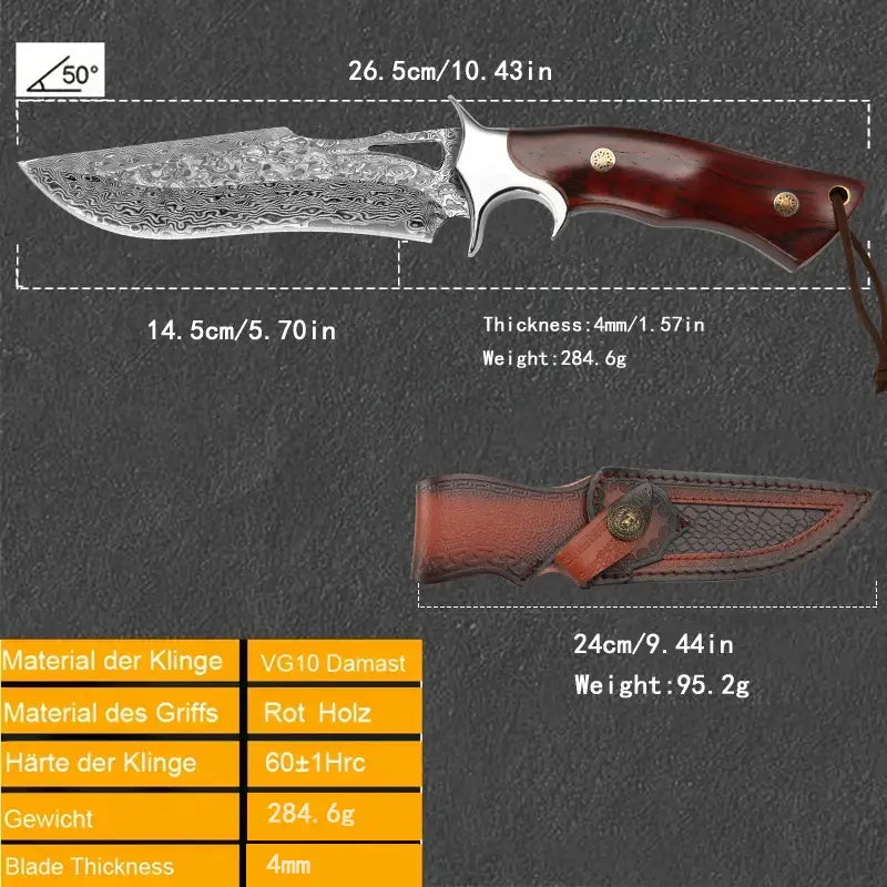 10" Hand-Forged Damascus Steel Knife With Wooden Handle | Damascus Steel Blade