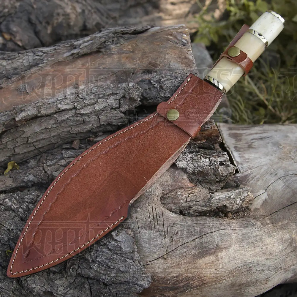 Custom Handmade Forged Damascus Steel Survival Hunting Bushcraft Kukri Knife EDC 12” With Camel Bone Handle WH 3892