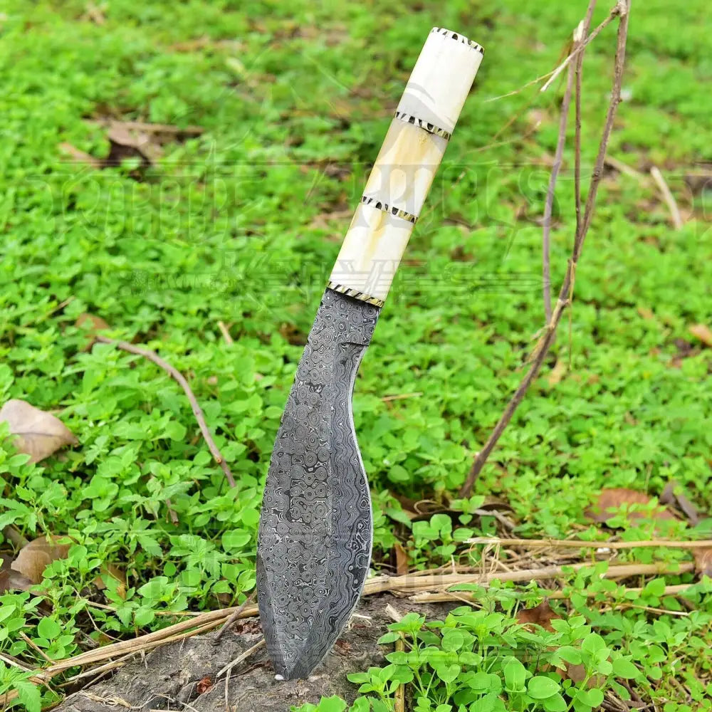 Custom Handmade Forged Damascus Steel Survival Hunting Bushcraft Kukri Knife EDC 12” With Camel Bone Handle WH 3892