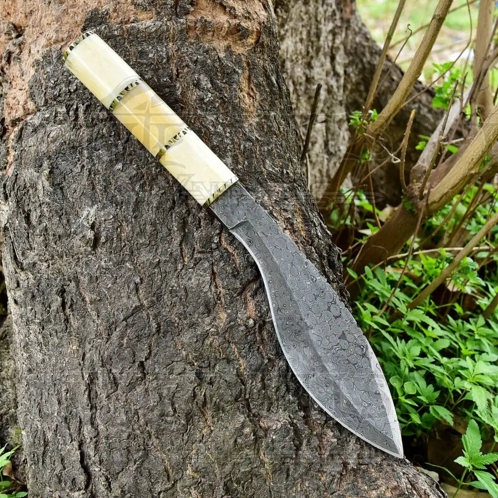 Custom Handmade Forged Damascus Steel Survival Hunting Bushcraft Kukri Knife EDC 12” With Camel Bone Handle WH 3892