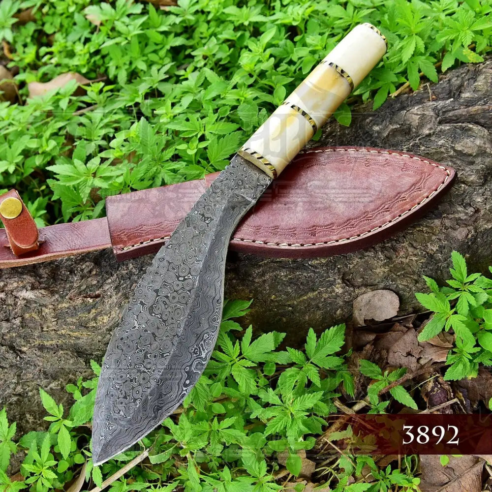 Custom Handmade Forged Damascus Steel Survival Hunting Bushcraft Kukri Knife EDC 12” With Camel Bone Handle WH 3892