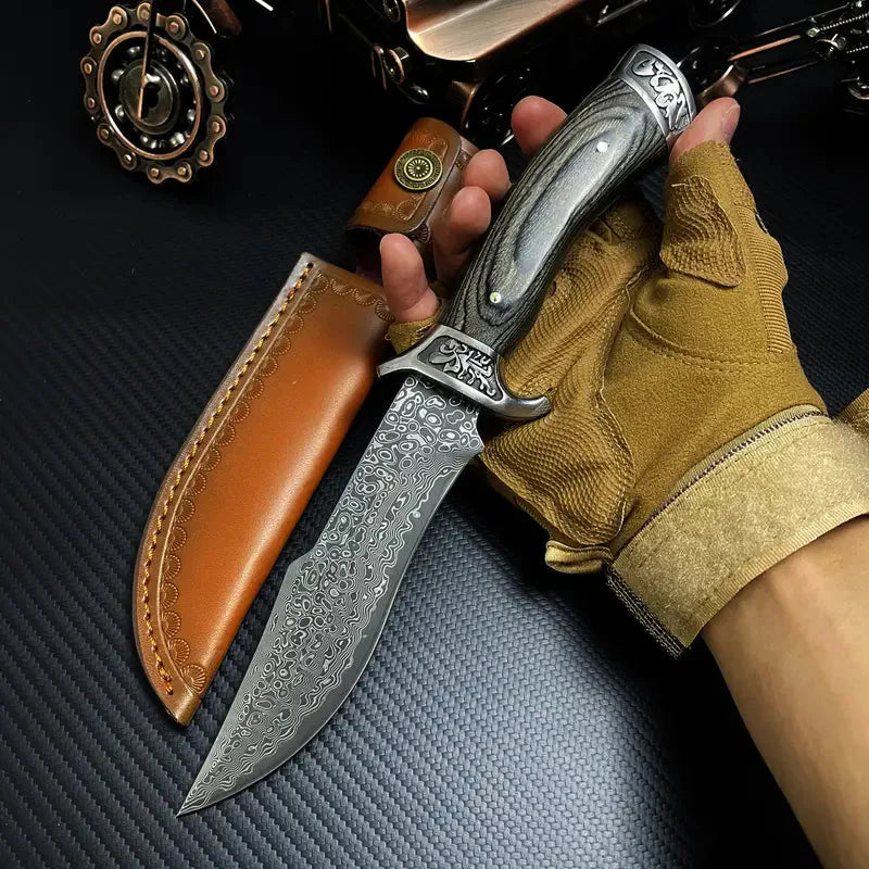 Handmade Forged Damascus Steel EDC Knife - Fixed Blade, Full Tang, Compact Everyday Carry Knife with Sheath