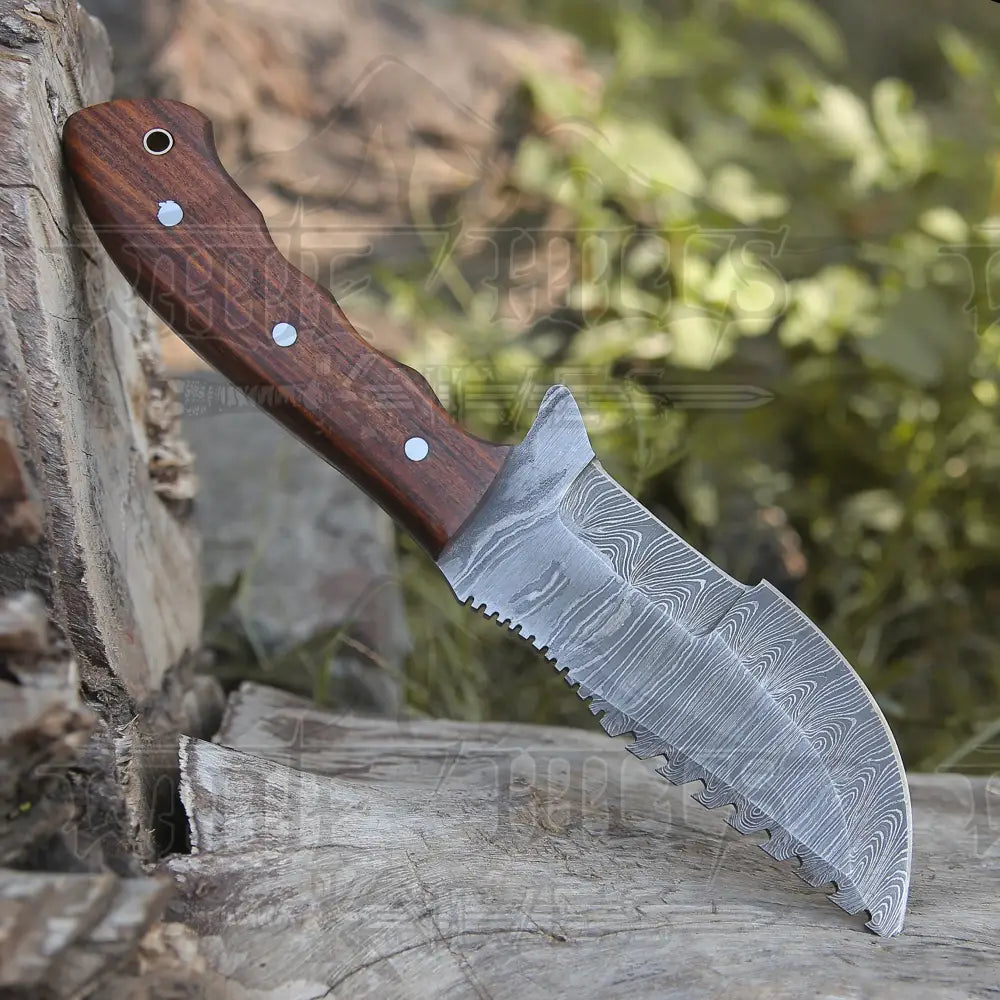 Tracker Knife - Hand Forged Damascus Steel Hunting Tracker Wood Handle